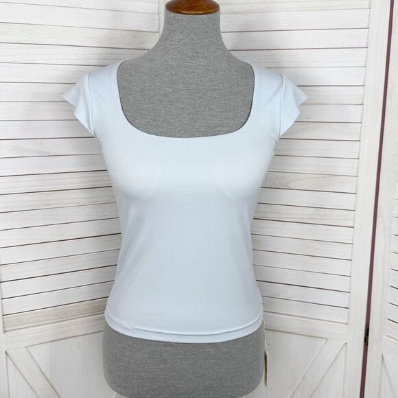 OGL Stretch Square Neck Cap Sleeve Athleisure Top Powder Blue Small - Picture 1 of 11